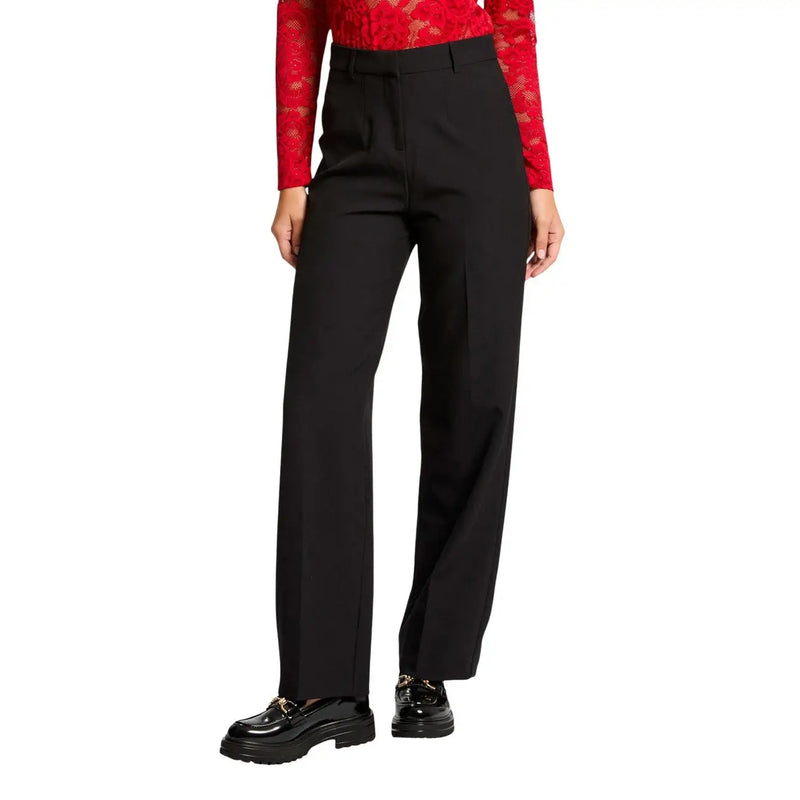 Black high-waisted straight-leg trousers by Morgan De Toi made of polyester elastane with a tailored fit
