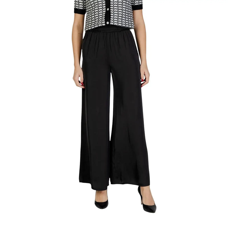 Morgan de toi women trousers black polyester wide-leg with smooth flowing fabric and subtle waist pleats