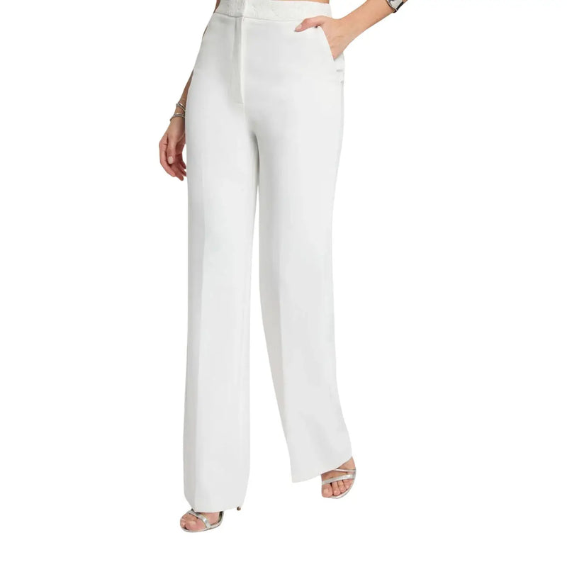Morgan de toi women white high-waisted wide-leg trousers with smooth fabric zip front and pockets