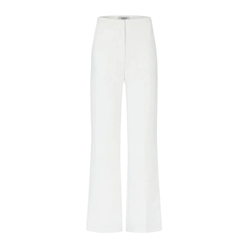 White high-waisted wide-leg trousers by morgan de toi with zip front and pockets featuring a minimalist design
