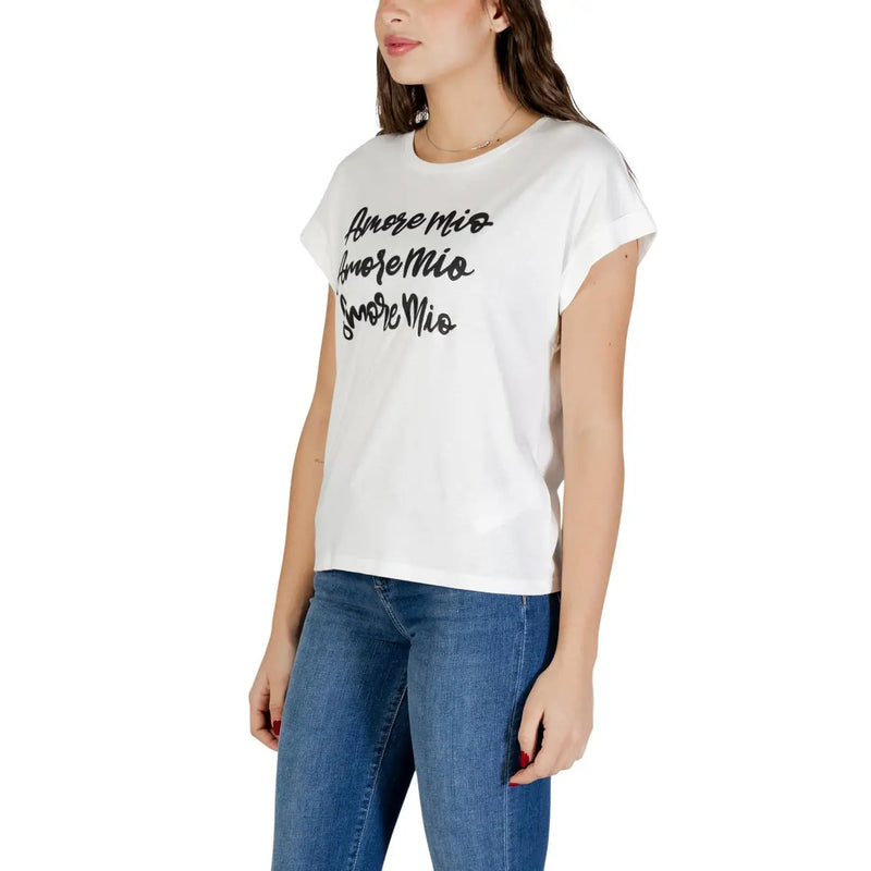 Morgan De Toi women white cotton modal round neck t shirt with black cursive amore mio text printed across the chest