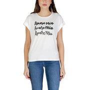 Morgan De Toi women white cotton modal round neck t shirt with black cursive amore mio print on the chest