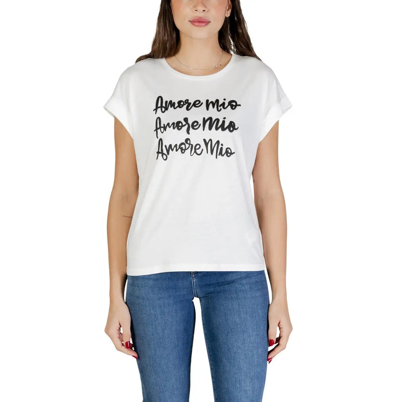 Morgan De Toi women white cotton modal round neck t shirt with black cursive amore mio print on the chest
