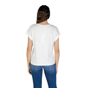 Morgan De Toi women white cotton modal t shirt with relaxed fit short sleeves and rounded neckline front view