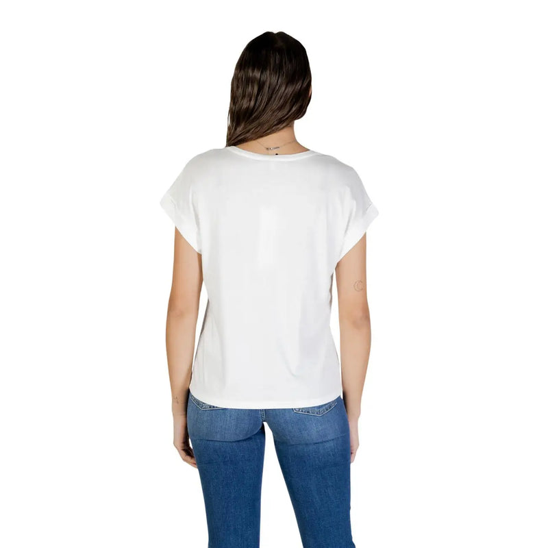 Morgan De Toi women white cotton modal t shirt with relaxed fit short sleeves and rounded neckline front view