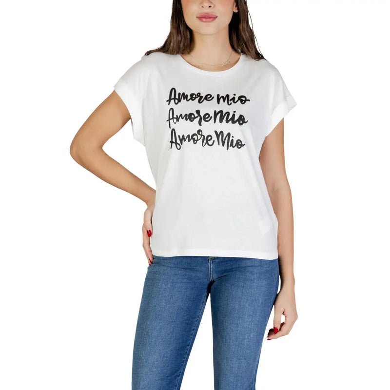 Morgan De Toi women white cotton modal round neck t shirt with black cursive amore mio print on the chest