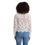 Morgan De Toi women white long sleeve classic shirt featuring a white lace blouse with intricate floral polyester patterns
