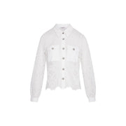 Morgan De Toi women white long sleeve polyester classic shirt with lace design silver buttons and two front pockets