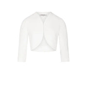 White bolero jacket displayed with Morgan De Toi Women’s Black Cardigan with 3/4 Sleeves
