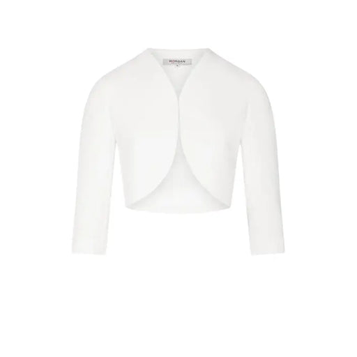 White bolero jacket displayed with Morgan De Toi Women’s Black Cardigan with 3/4 Sleeves