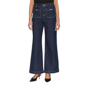 Morgan De Toi womens dark blue high-waist wide-leg denim jeans with metal pocket hardware