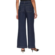 Morgan De Toi womens dark blue wide-leg denim jeans with white stitching