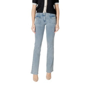 Morgan de toi women’s blue cotton jeans with light-wash denim, straight-leg cut, and classic front pockets for spring summer