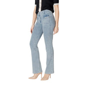 Morgan de toi women’s light-wash blue cotton jeans with straight-leg cut and classic five-pocket design for spring summer