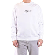 Weiß Moschino Herren-Baumwoll-Sweatshirt mit schwarzem, geschwungenem Logo auf der Brust und Rundhalsausschnitt