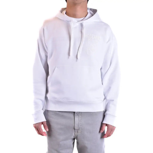 Moschino Herren-Hoodie aus weißer Baumwolle mit dezentem, gesticktem Logo und passenden Kordelzügen