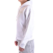 Moschino men hoodie sweatshirt in white cotton with a subtle gold embroidered logo on the chest and round neck