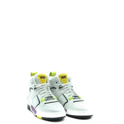 Moschino men leather sneakers white with yellow and purple accents featuring a sleek sporty high-top design