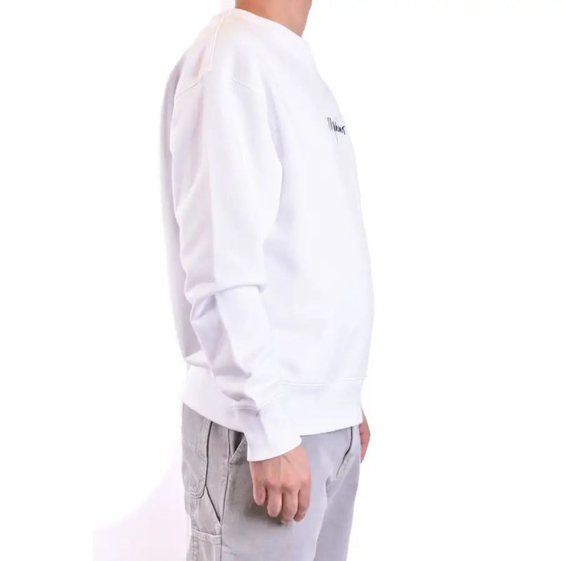 Moschino Herren-Sweatshirt aus weißer Baumwolle mit Rundhalsausschnitt und kleinem, schwarzem, gesticktem Logo auf der linken Brustseite