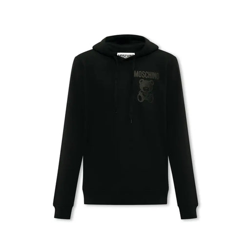 Schwarz Moschino Baumwoll-Hoodie mit dezent gesticktem Bärenlogo auf der Brust für Herren, Freizeitkleidung