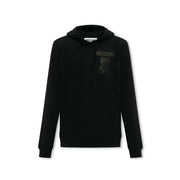 Black Moschino cotton hoodie with subtle embroidered bear logo on chest for men casual wear