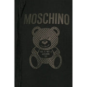 Schwarze Baumwolle Moschino Herren-Sweatshirt-Hoodie mit perforiertem Teddybär-Motiv und Markenslogan auf der Vorderseite