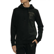 Black cotton Moschino men sweatshirt hoodie with subtle embroidered bear logo and brand name on the chest