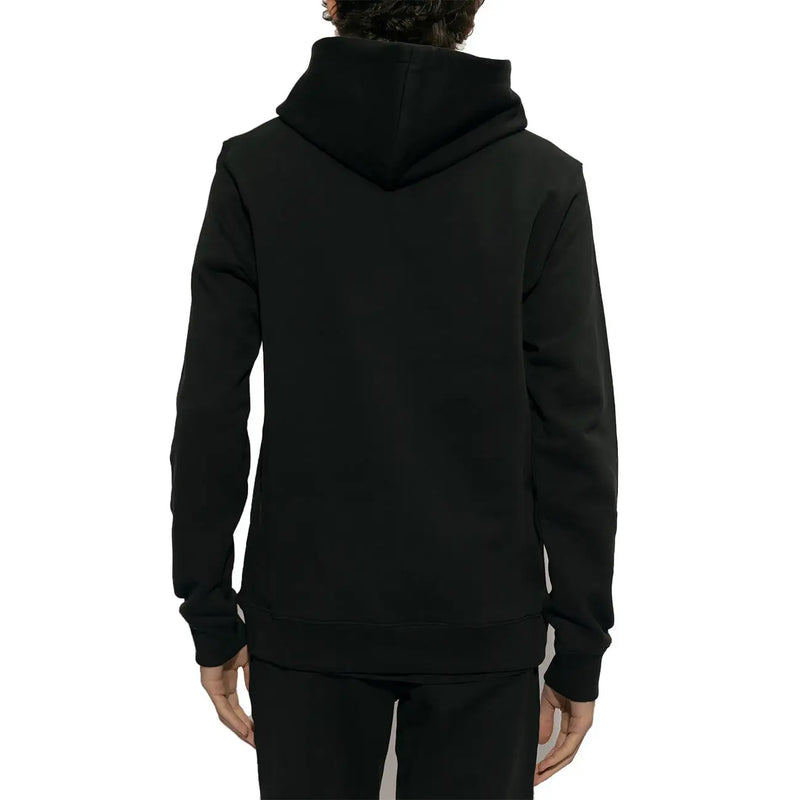 Moschino men sweatshirt black cotton hooded with solid design and ribbed cuffs for casual wear
