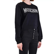 Moschino women cotton sweatshirt black with sparkling silver lettering and round neck design across the chest