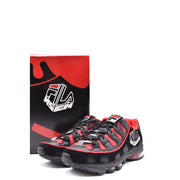 Msgm men sneakers in black leather and nylon featuring black and red fila m6cm design with transparent air cushioning units