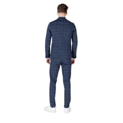 Mulish Costume homme bleu à carreaux en coton, coupe slim, avec revers longs, motif à carreaux bleu marine et blanc.