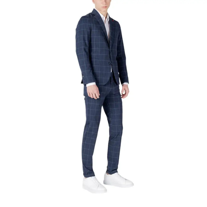 Costume bleu marine en coton à carreaux avec un motif quadrillé discret et une coupe ajustée de Mulish collection homme