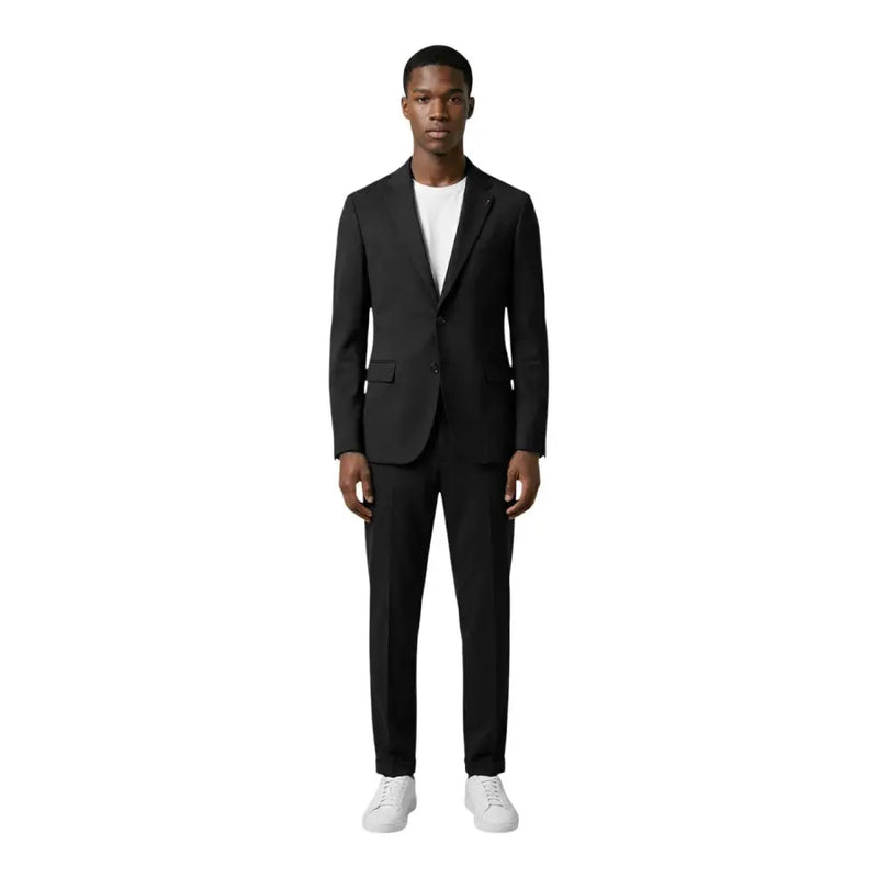 Black tailored suit jacket with sleek modern cut and subtle texture from mulish men blue cotton blend leopardi suit