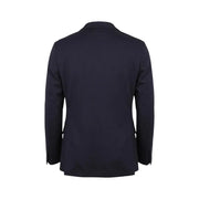 Mulish Men Blue cotton blend Leopardi suit featuring a sleek navy blue tailored blazer with subtle texture and v-neck lapel collar