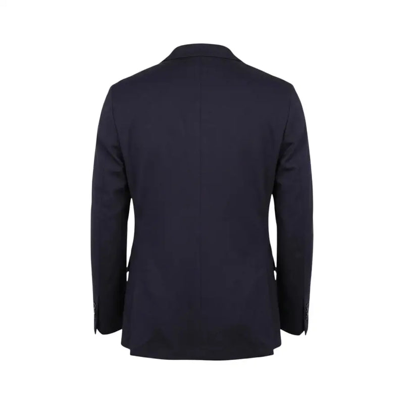 Mulish Men Blue cotton blend Leopardi suit featuring a sleek navy blue tailored blazer with subtle texture and v-neck lapel collar