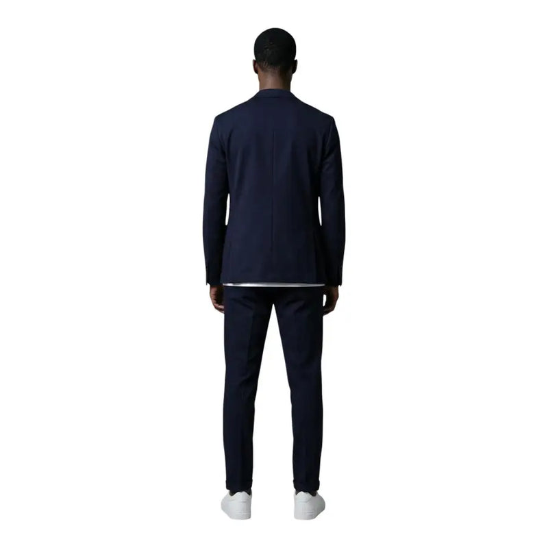 Mulish men blue cotton blend leopardi suit featuring a navy blue tailored design with subtle texture and v-neck lapel collar
