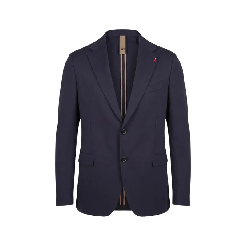 Mulish men blue cotton blend leopardi suit blazer with black buttons and subtle striped inner lining
