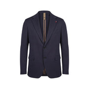 Mulish men blue cotton blend leopardi suit blazer with black buttons and subtle striped inner lining