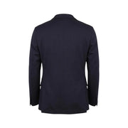 Mulish Men Blue cotton blend Leopardi suit featuring a sleek navy blue tailored blazer with subtle texture and v-neck lapel collar