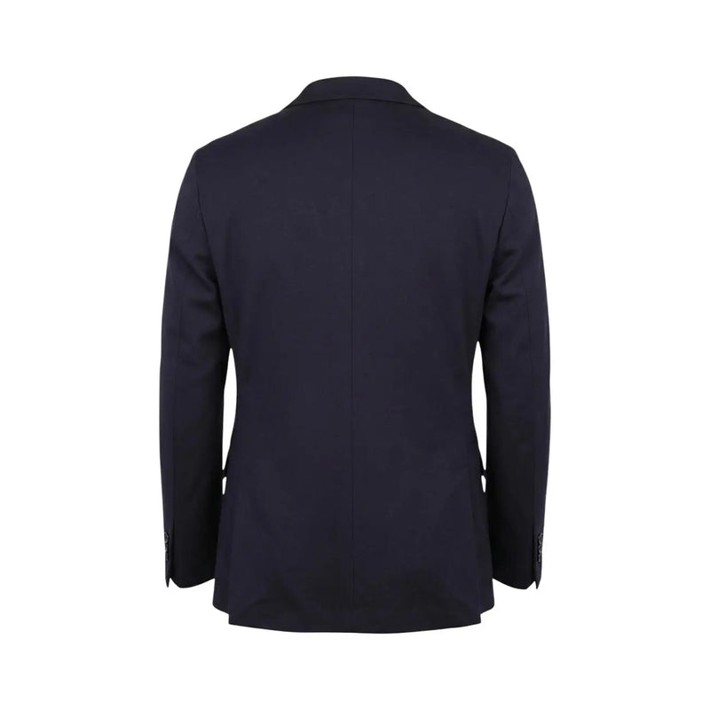 Mulish Men Blue cotton blend Leopardi suit featuring a sleek navy blue tailored blazer with subtle texture and v-neck lapel collar