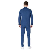 Mulish men blue pinstripe cotton suit slim fit with tailored fit and matching trousers front view