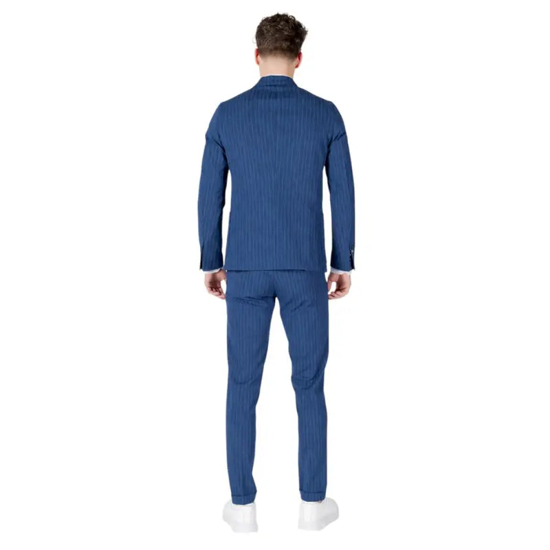 Mulish men blue pinstripe cotton suit slim fit with tailored fit and matching trousers front view