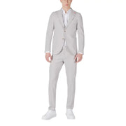 Mulish men grey slim fit suit in polyester viscose blend with a light gray tailored single-breasted jacket and matching trousers