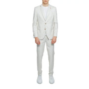 Mulish men suit beige slim fit polyester viscose blend crisp white two-piece suit with tailored fit and matching buttons
