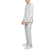A sleek off-white mulish men suit with a single-breasted jacket and slim fit trousers in polyester viscose blend