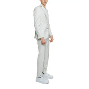 Mulish men suit beige slim fit polyester viscose blend with a sleek light gray tailored single-breasted jacket and trousers
