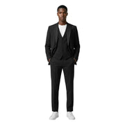 Mulish men suit black slim fit polyester viscose monetraso tailored three-piece suit with notched lapels and matching trousers
