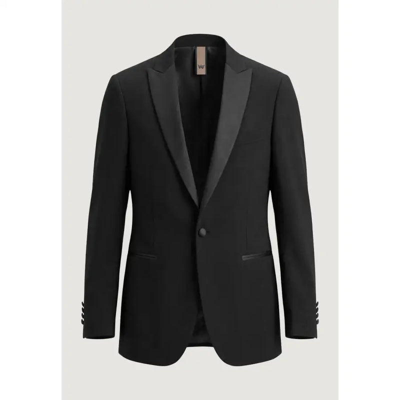Mulish men suit black slim fit polyester viscose tuxedo jacket with satin lapels and matching buttonhole details