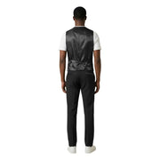 Mulish men suit black slim fit polyester viscose vest with sleek tailored fit and central belt buckle