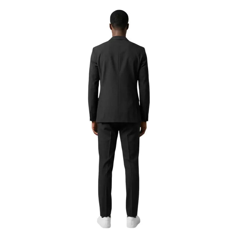 Mulish men suit black slim fit tailored jacket with sleek modern cut and subtle textured polyester viscose fabric